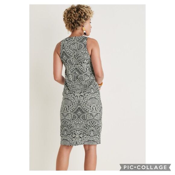 VENUS Black White V Neck Linen Blend Dress  10 - Picture 9 of 9